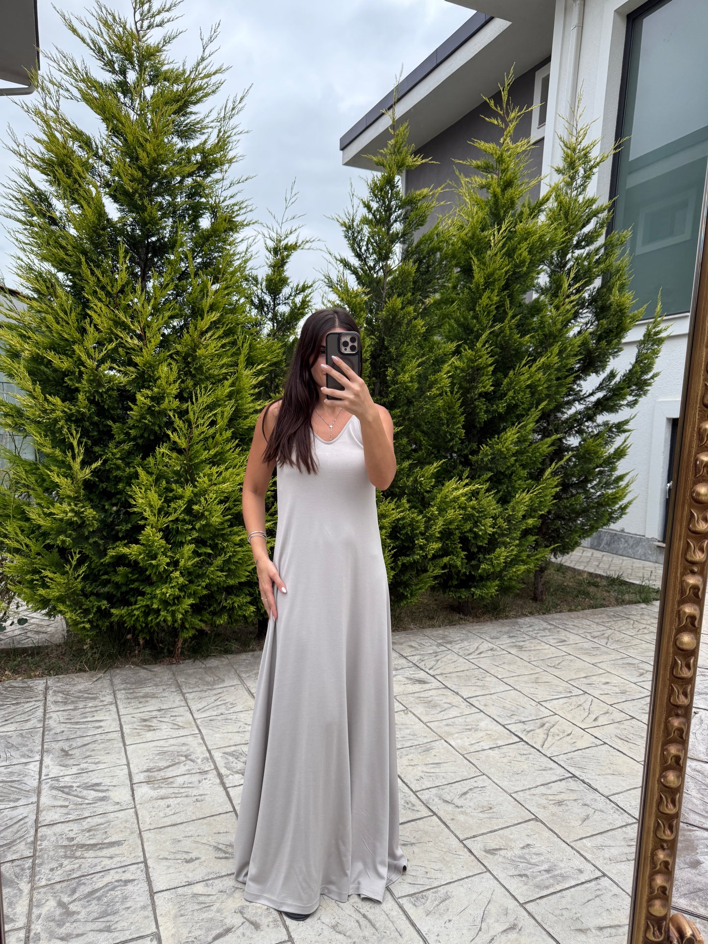 Taş Askılı Modal Maxi Elbise