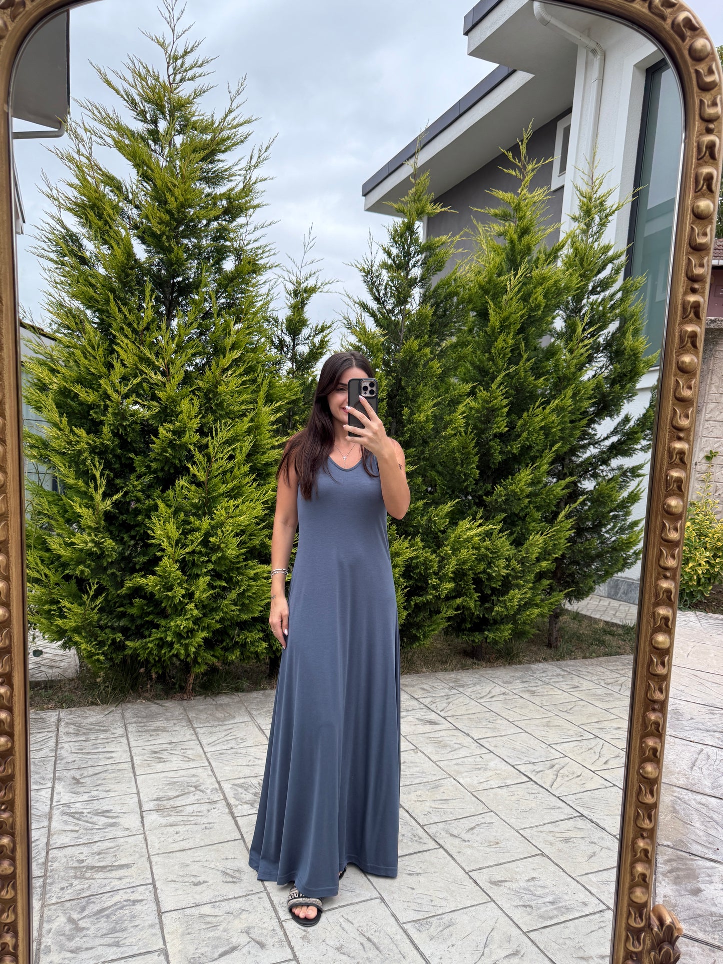 Füme Askılı Modal Maxi Elbise