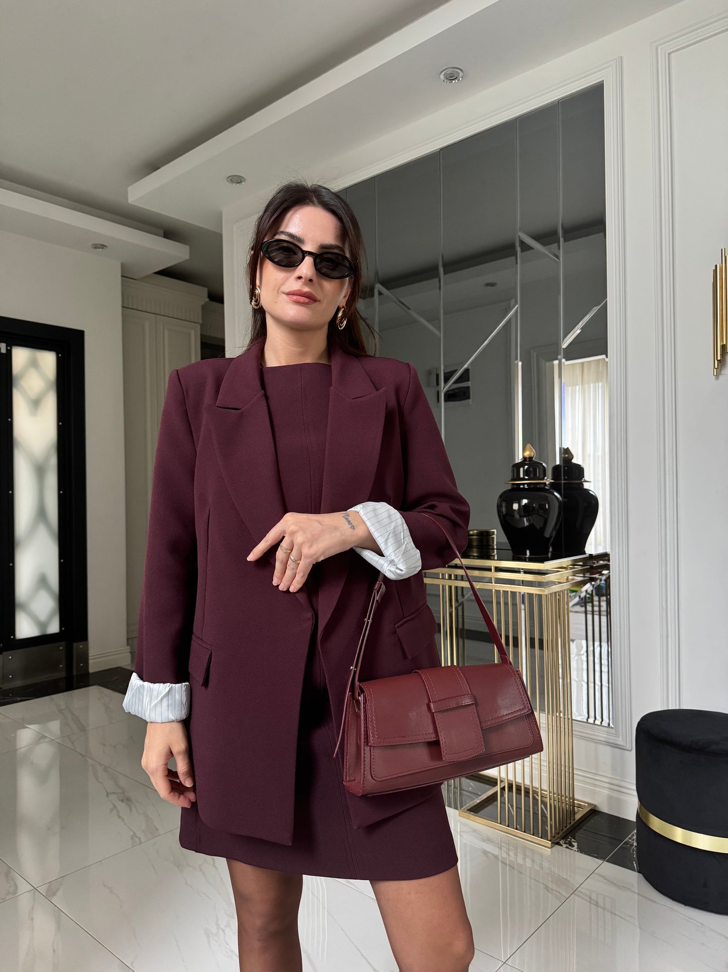 Bordo Elbise Ceket Takım