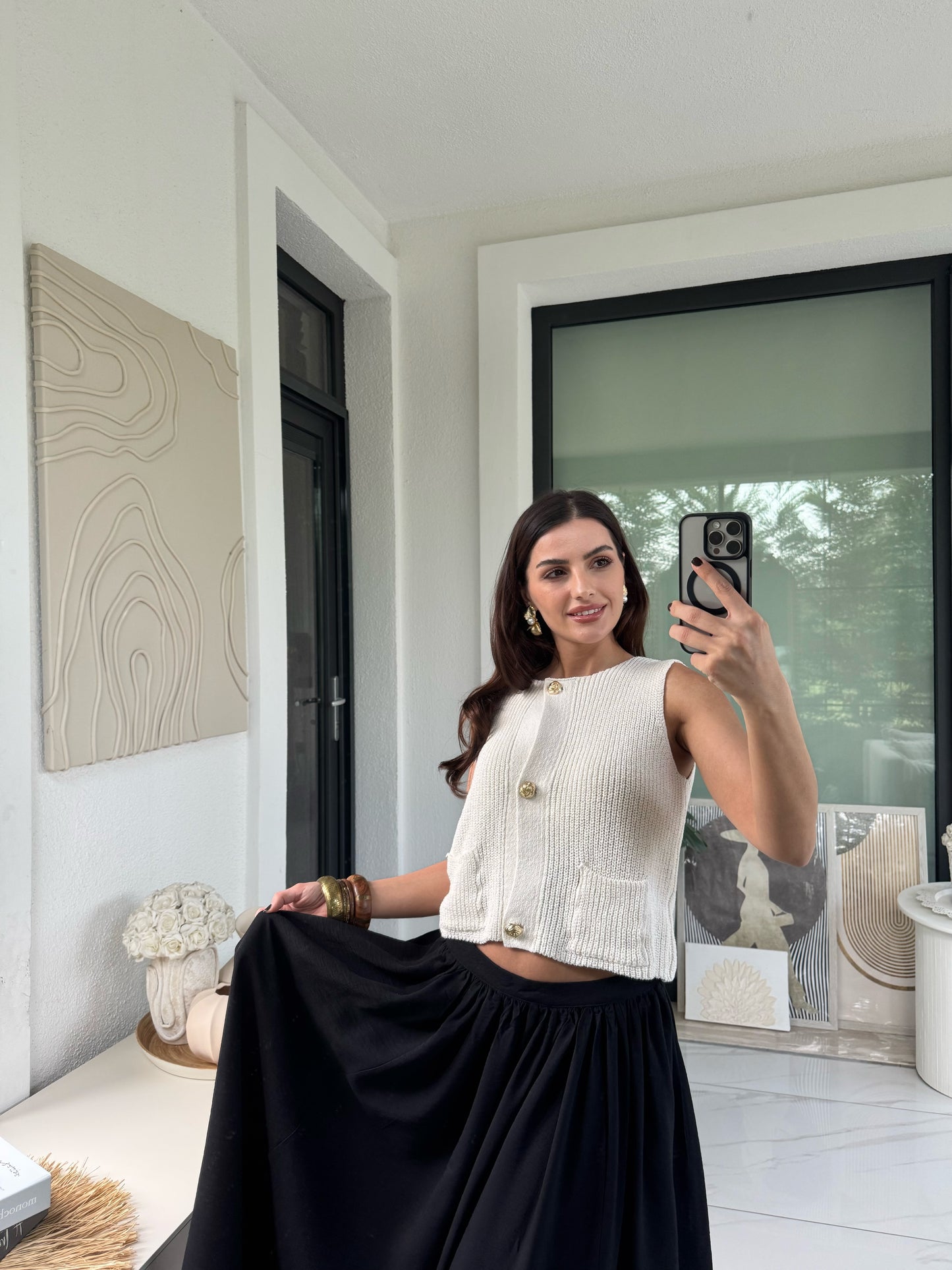Krem Gold Düğmeli Yelek
