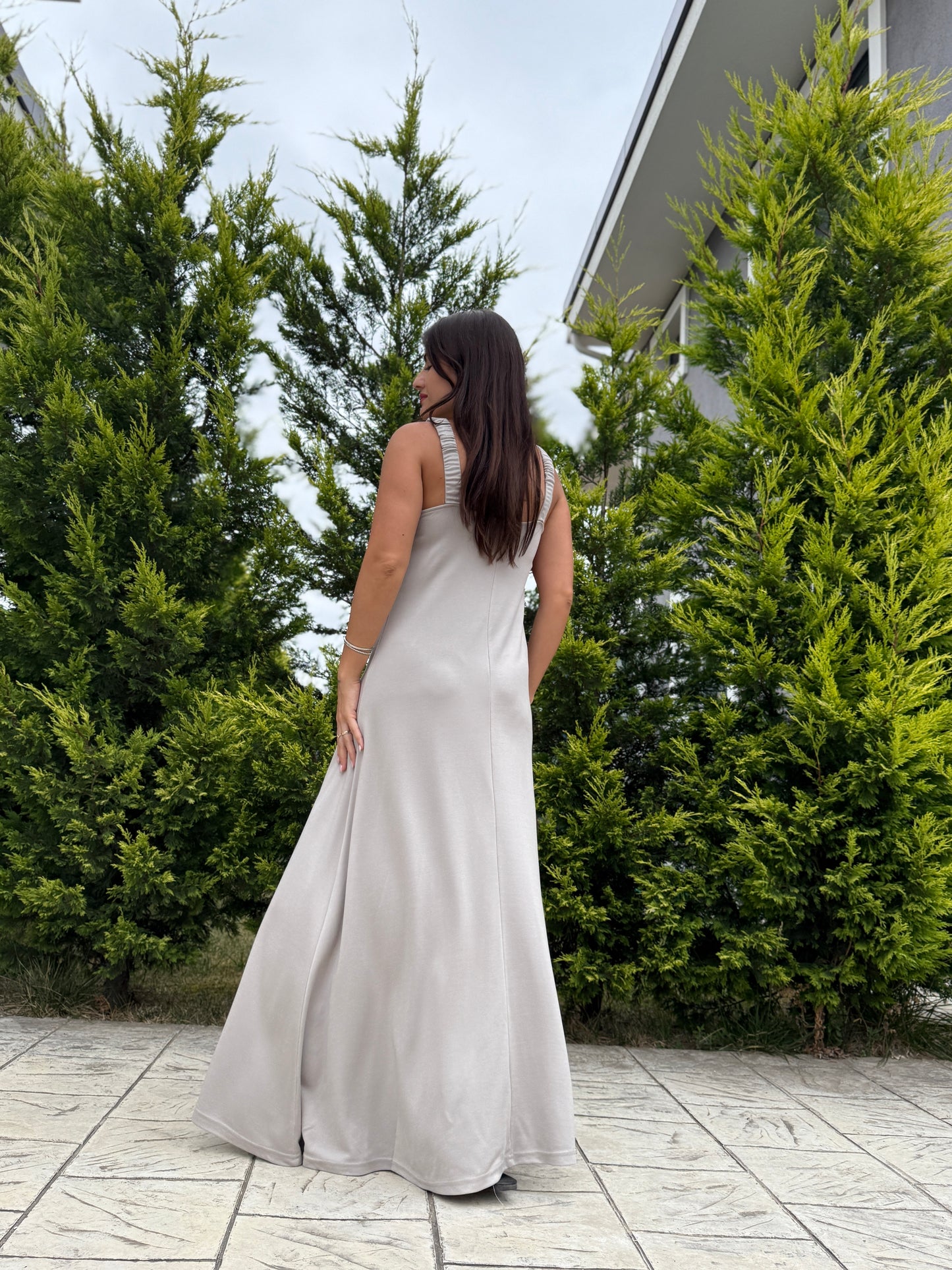 Taş Askılı Modal Maxi Elbise