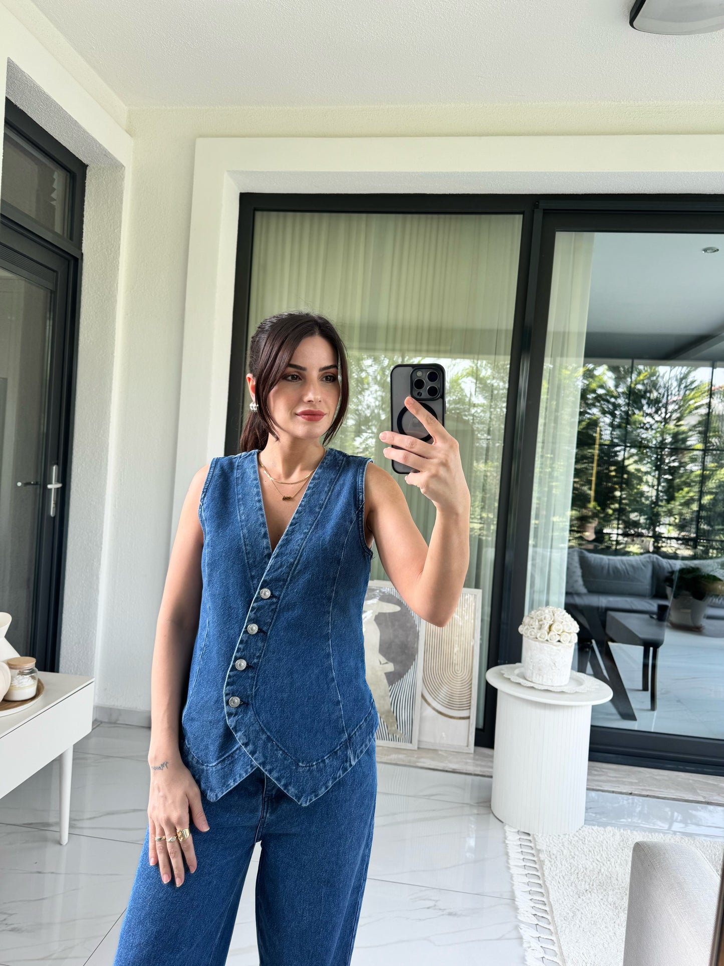 Denim Yelekli Takım