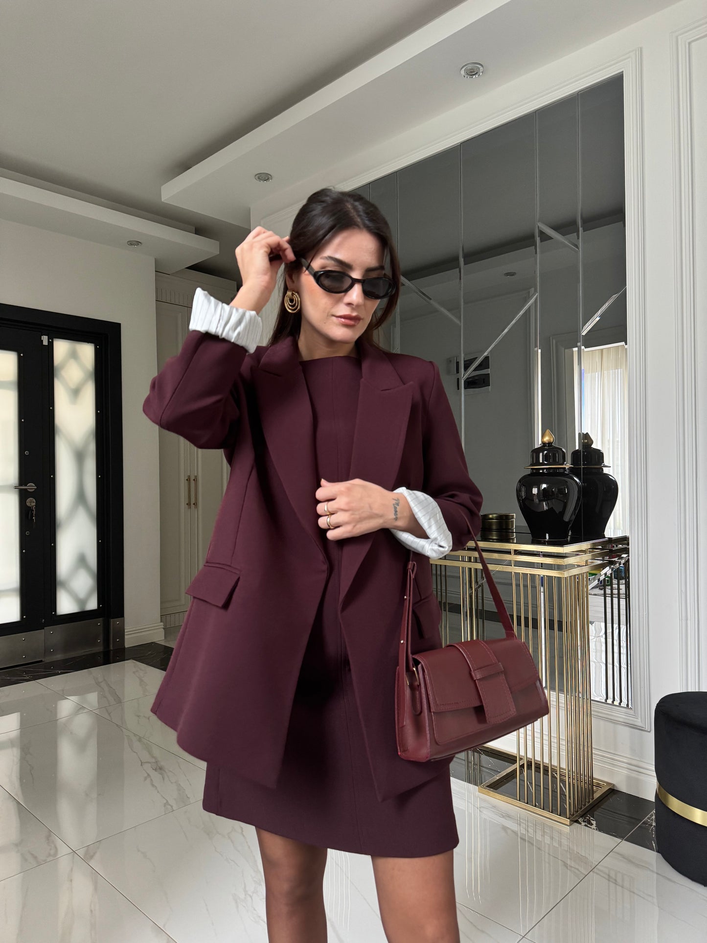 Bordo Elbise Ceket Takım