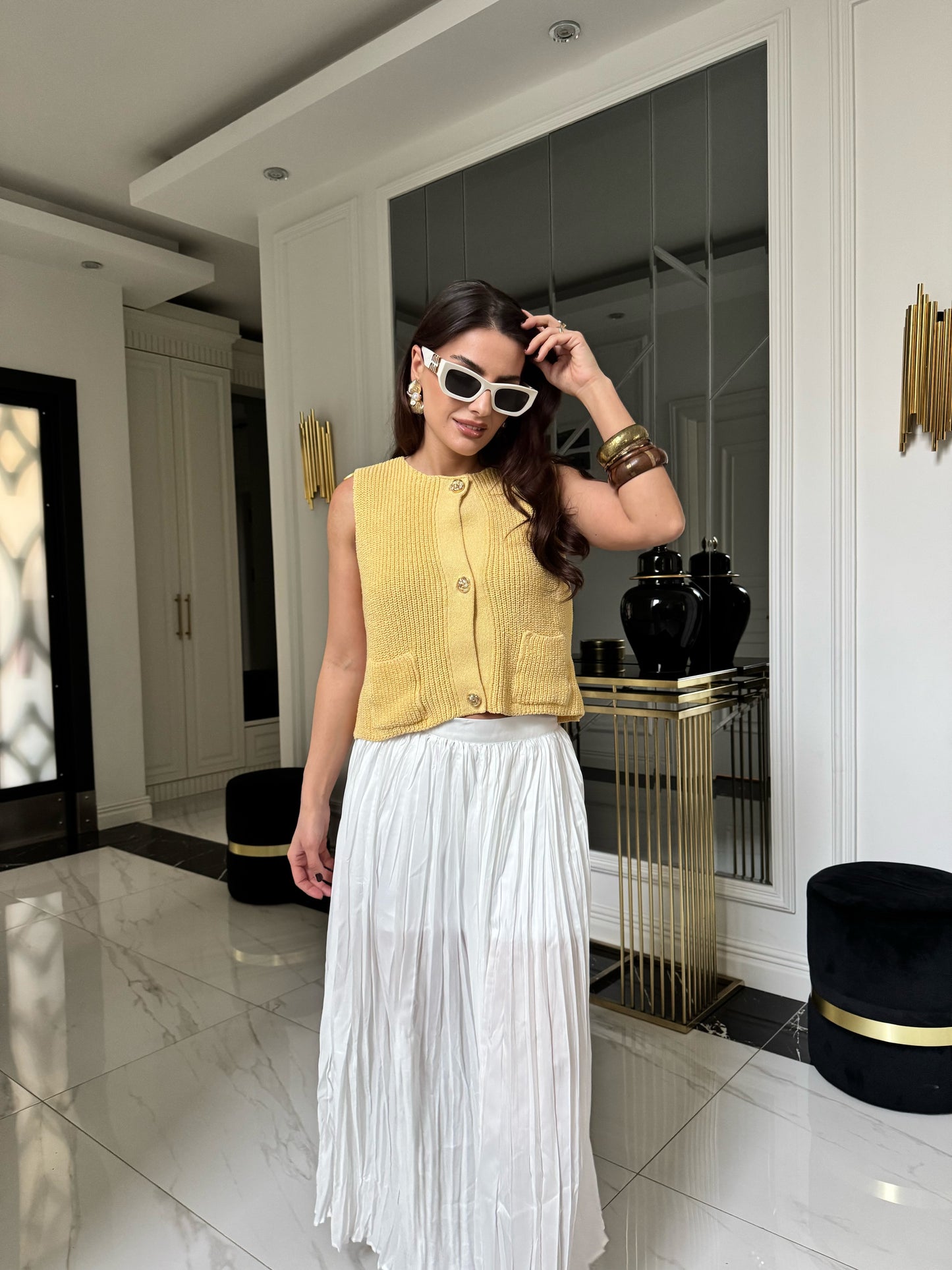 Sarı Gold Düğmeli Yelek