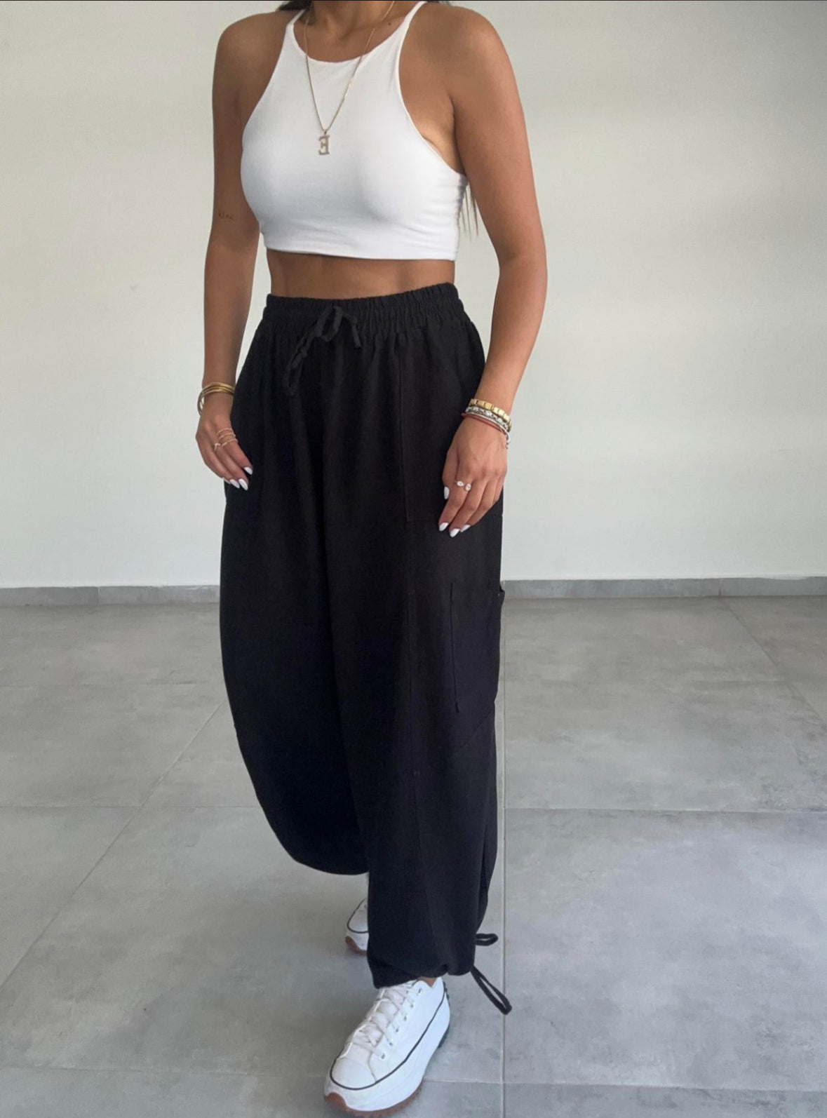 Siyah Keten Jogger Pantolon
