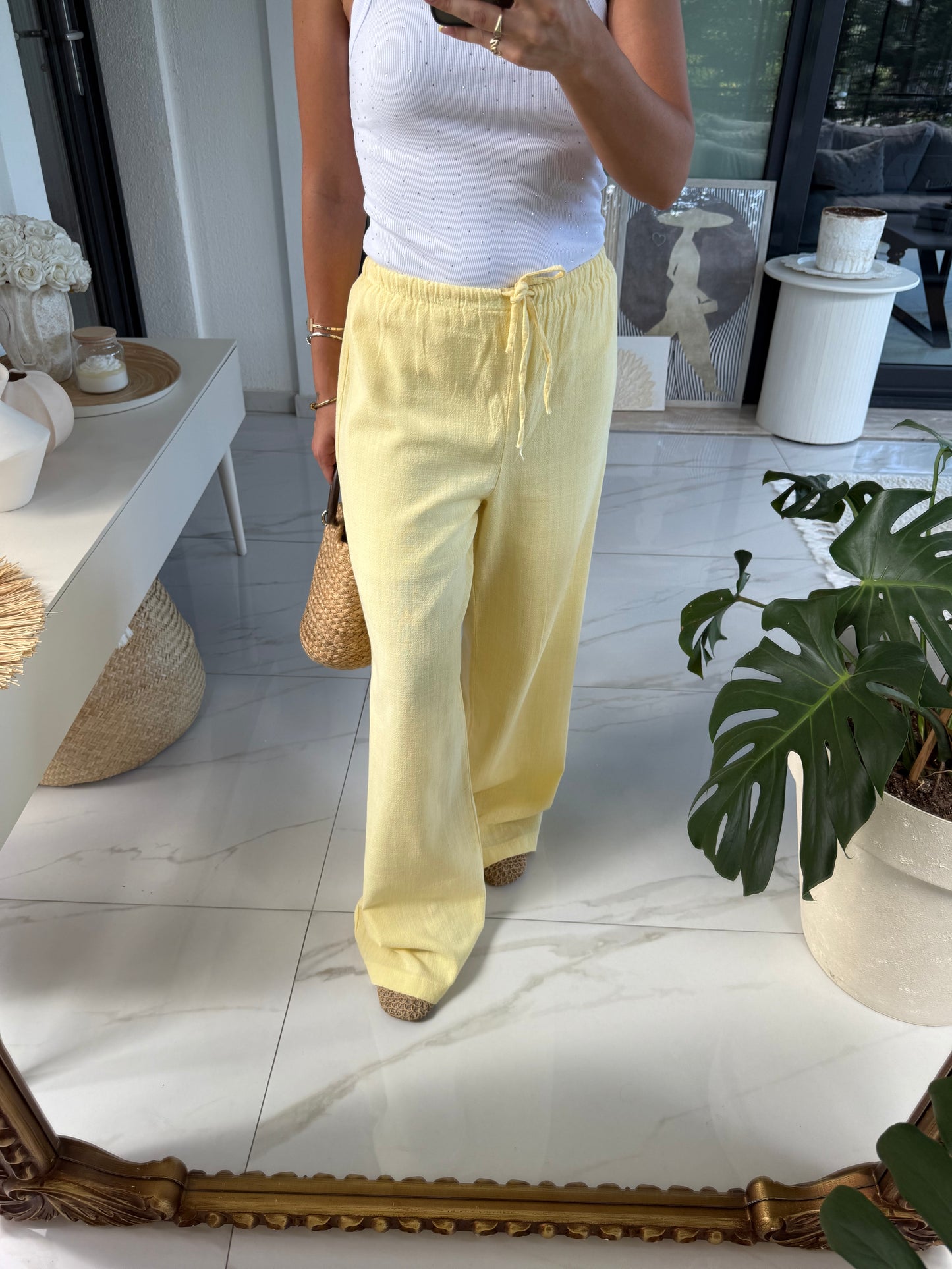 Sarı Müslin Keten Karışımlı Pantolon