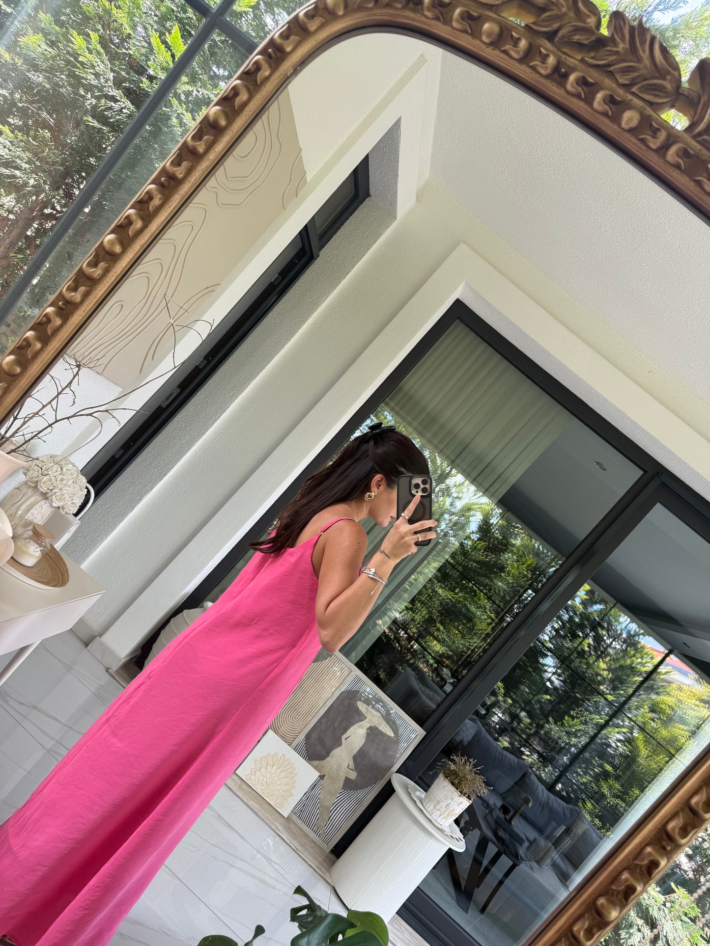Pembe Askılı Elbise Crop Gömlek Takım