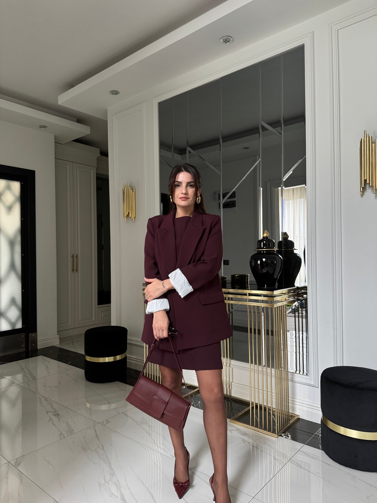 Bordo Elbise Ceket Takım