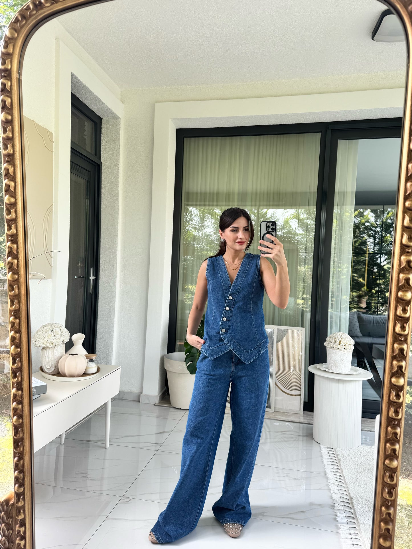 Denim Yelekli Takım