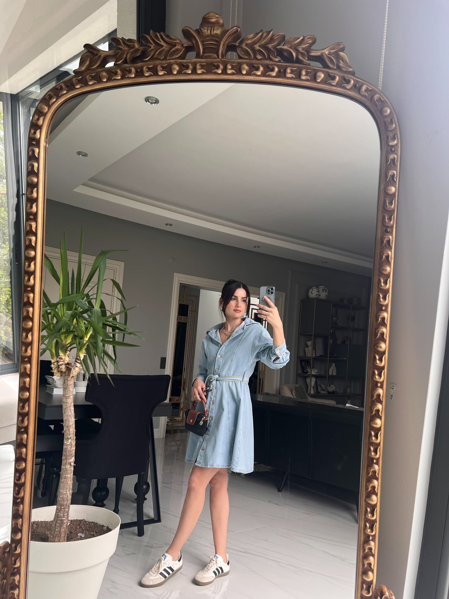 Açık Mavi Denim Kuşaklı Elbise