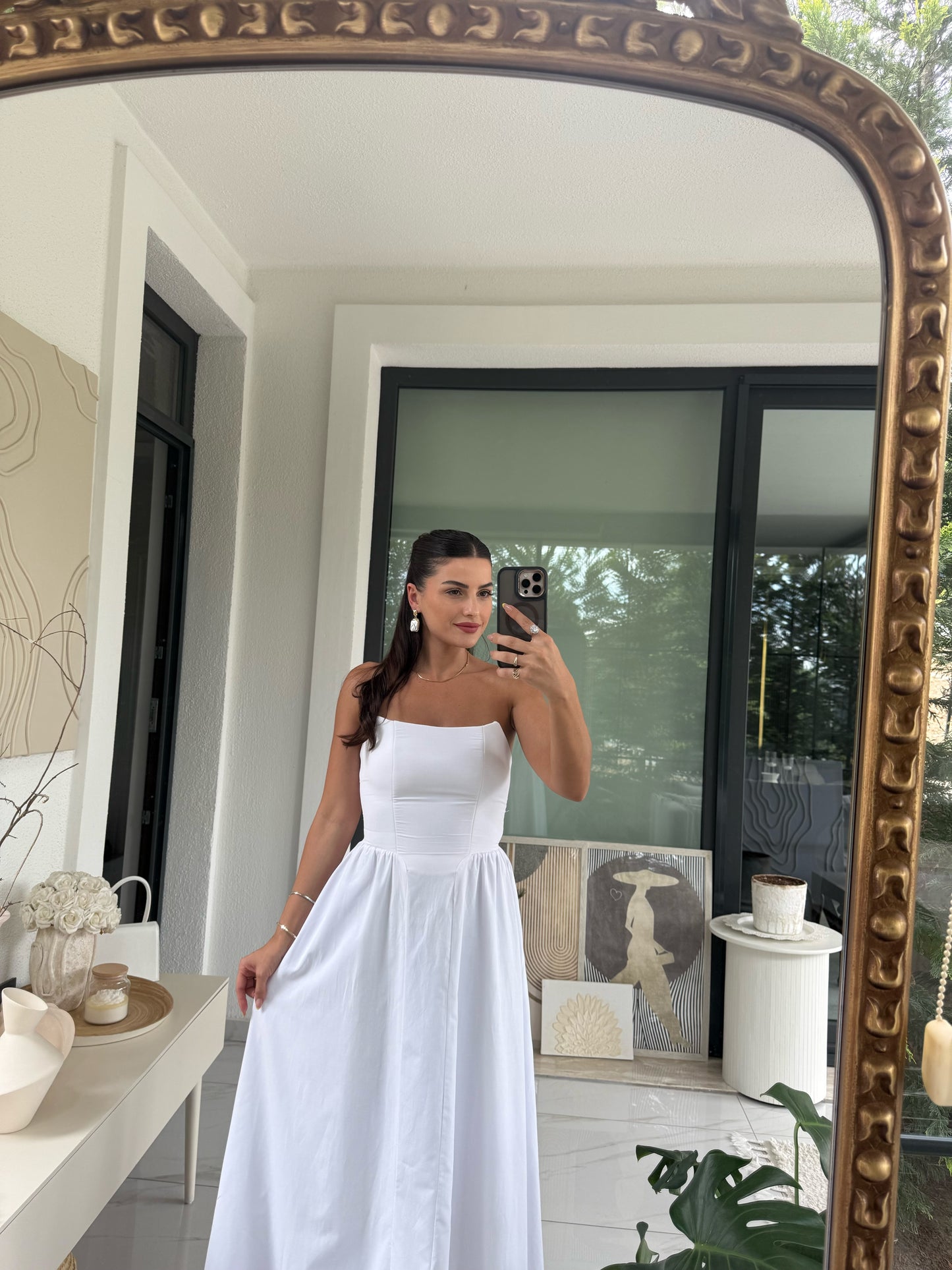 Siyah Askılı Poplin Elbise
