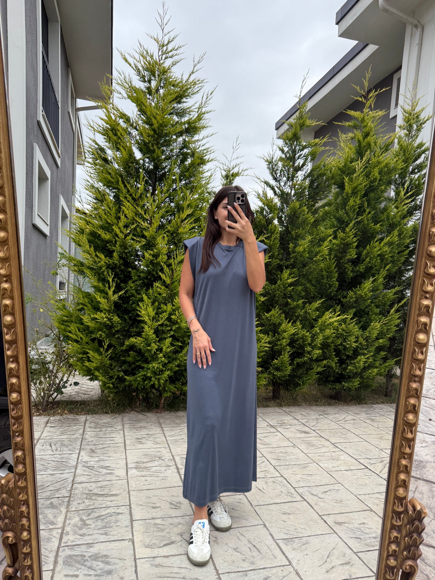 Füme Vatkalı Modal Midi Elbise