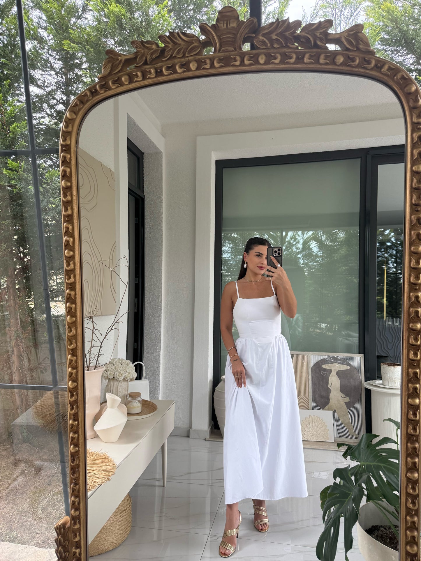 Siyah Askılı Poplin Elbise