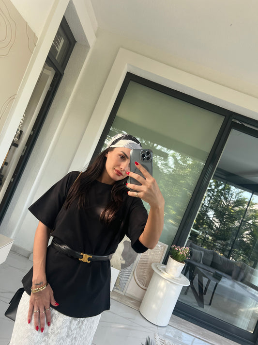 Siyah Oversize Pamuklu Tshirt