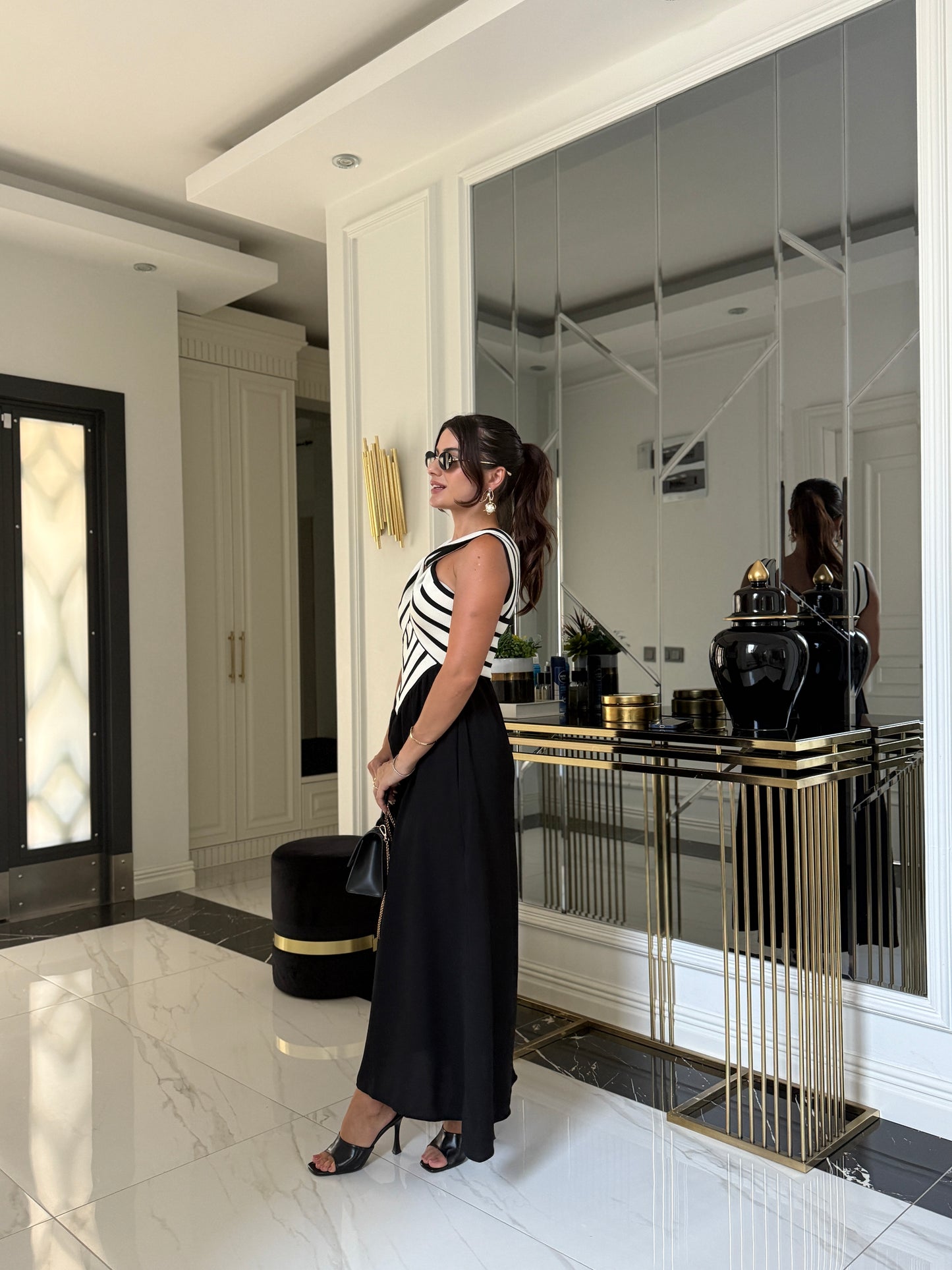 Siyah Çapraz Detaylı Triko Elbise
