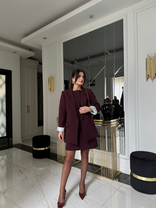Bordo Elbise Ceket Takım