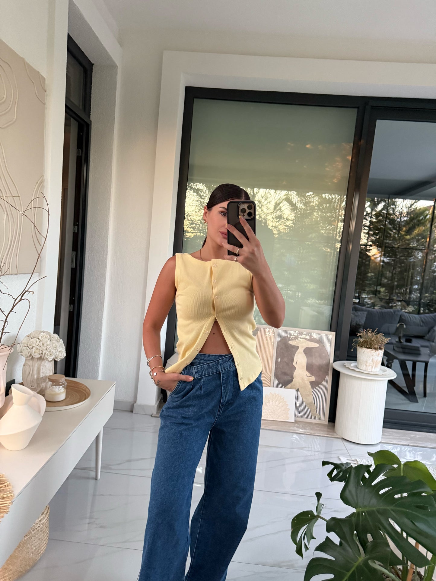 Önden Düğmeli Fitilli Bluz