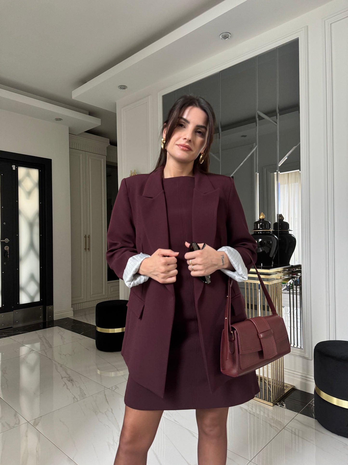 Bordo Elbise Ceket Takım