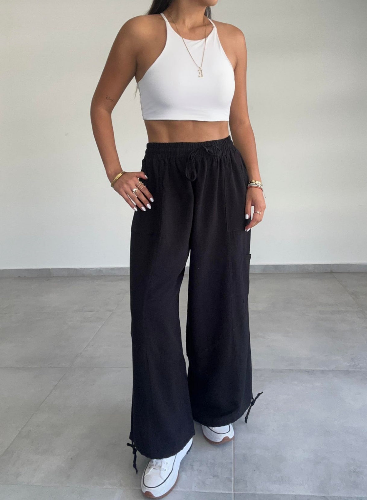 Siyah Keten Jogger Pantolon