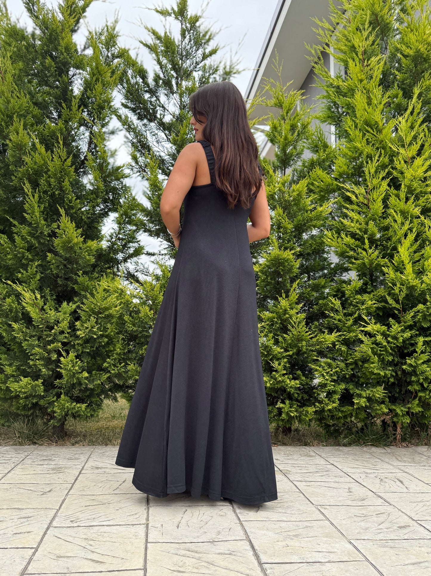 Siyah Askılı Modal Maxi Elbise