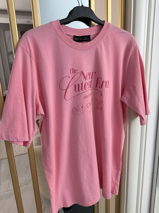 Pembe Uzun Arkası Yazılı Tshirt