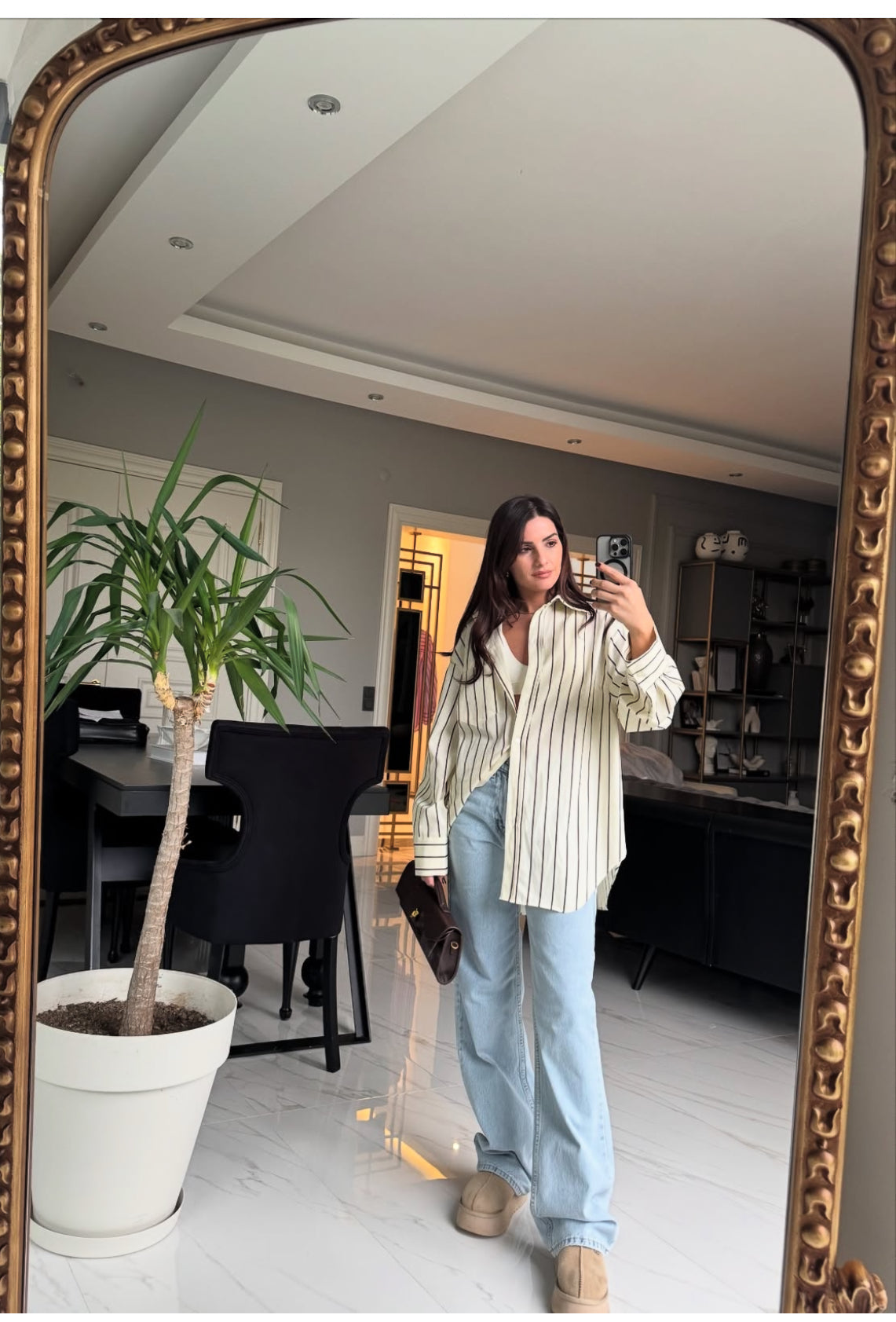 Premium Sarı Çizgili Poplin Gömlek