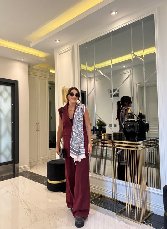 Bordo % 100 Keten Tek Düğmeli Takım