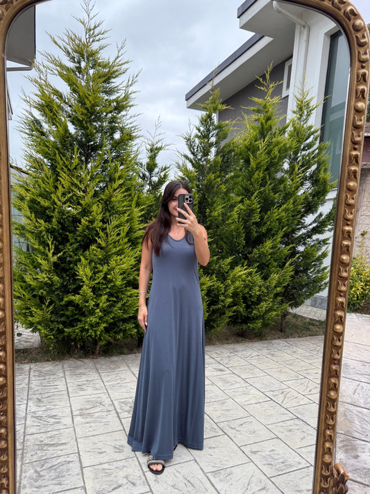 Füme Askılı Modal Maxi Elbise