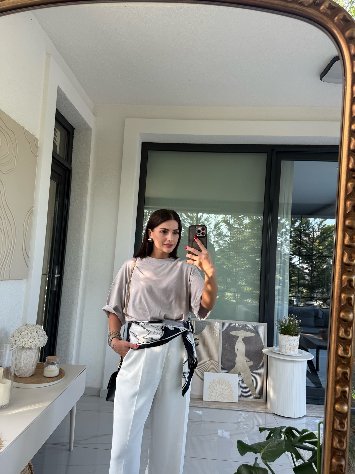 Açık Gri Oversize Pamuklu Tshirt