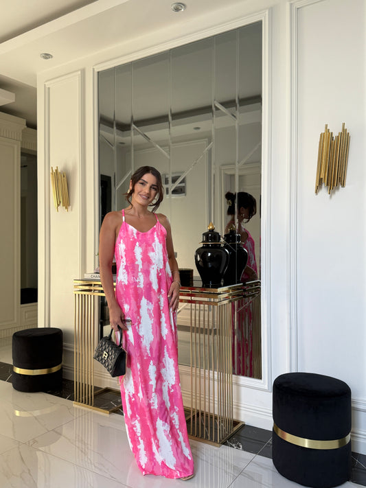 Pembe Batik Sırt Detaylı Elbise