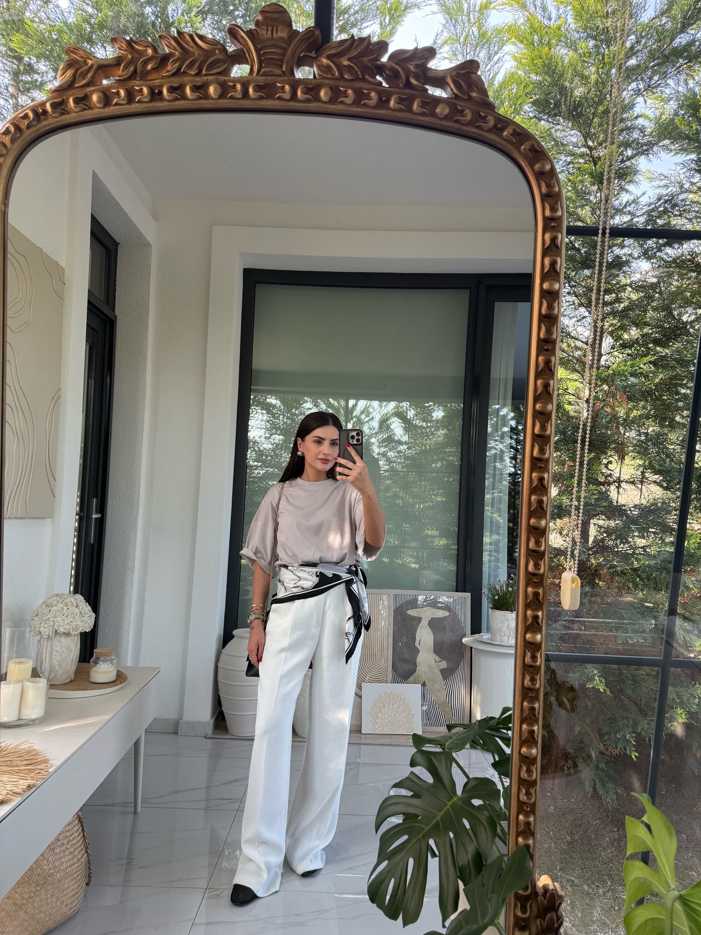 Açık Gri Oversize Pamuklu Tshirt