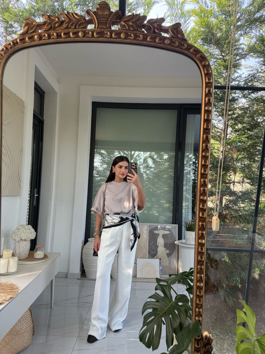 Açık Gri Oversize Pamuklu Tshirt