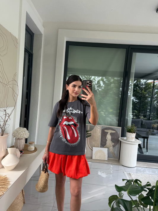 Füme Önü Baskılı Pamuklu Tshirt