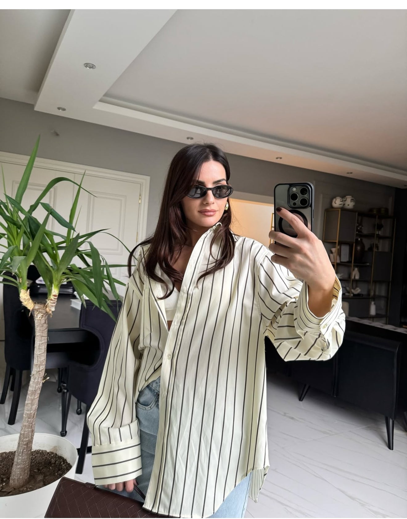 Premium Sarı Çizgili Poplin Gömlek