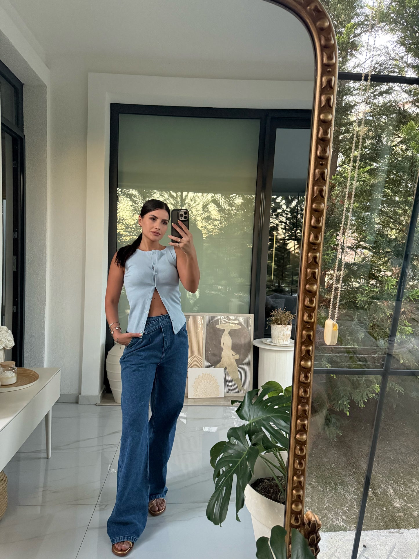 Önden Düğmeli Fitilli Bluz