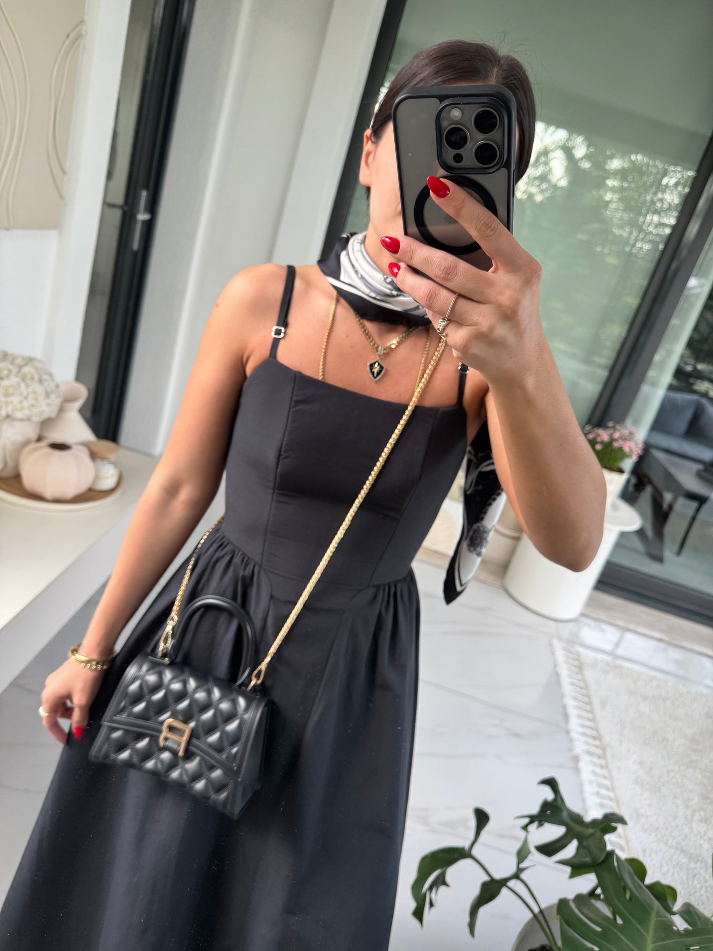 Siyah Askılı Poplin Elbise