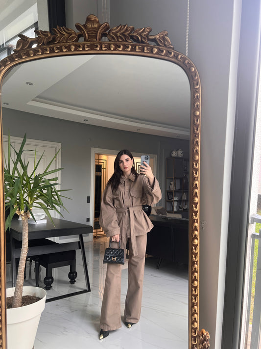 Koyu Krem Denim Takım