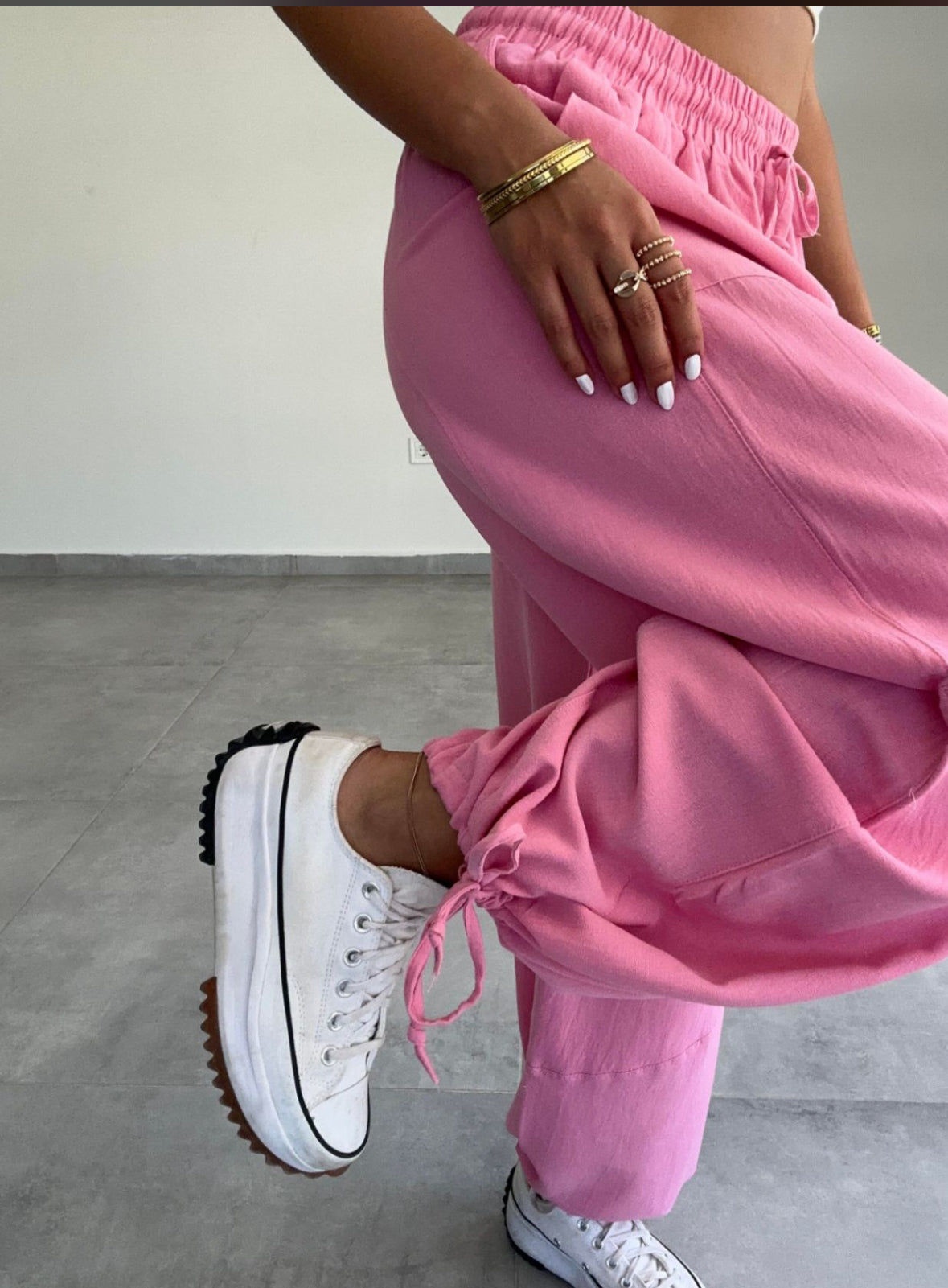 Pembe Keten Pantolon jogger