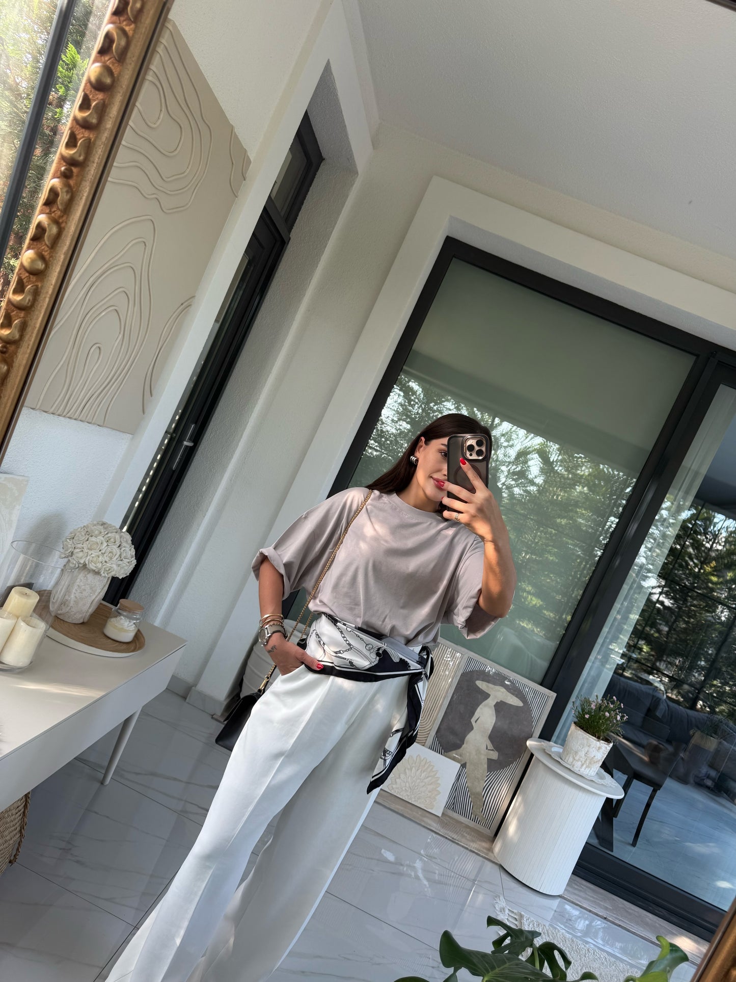 Açık Gri Oversize Pamuklu Tshirt