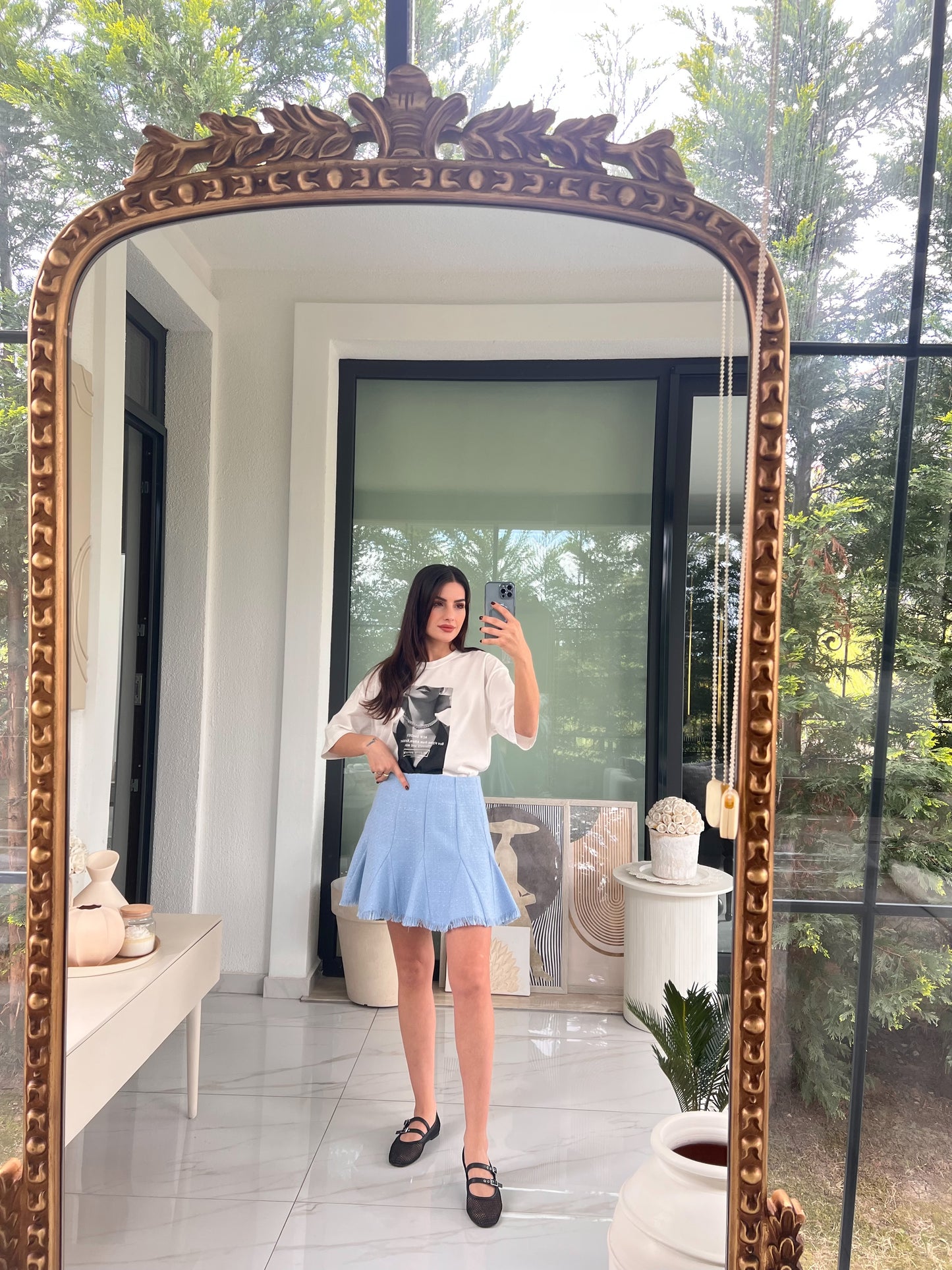 Önü Kız Baskılı Pamuklu Tshirt