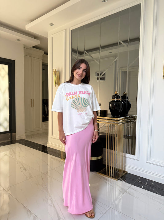 Pembe Saten Uzun Boy Etek