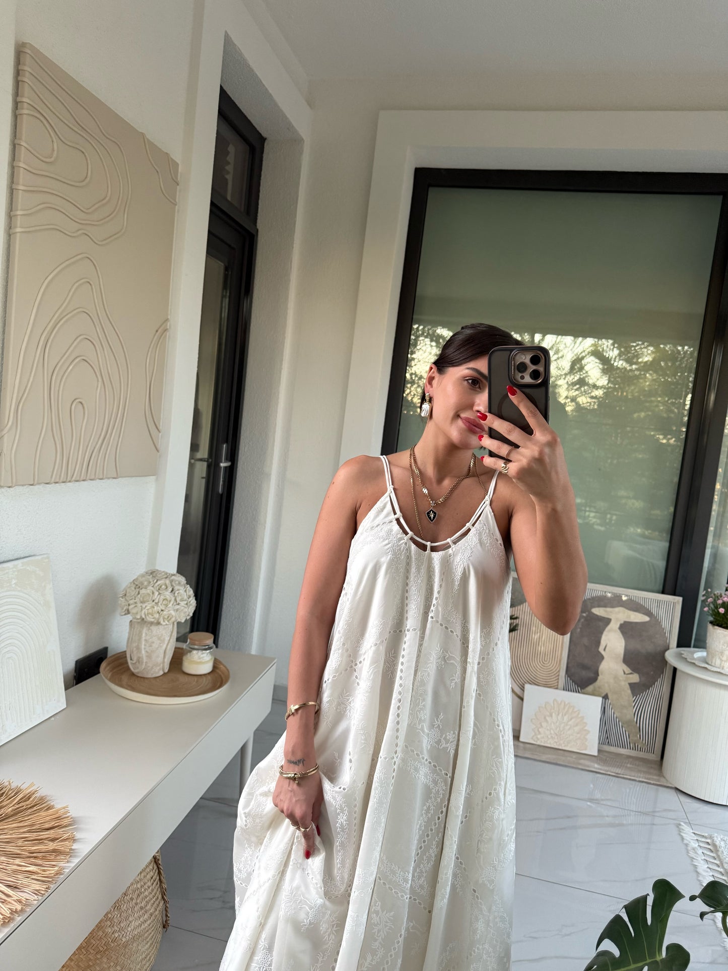 Premium Askılı Güpür İşli Astarlı Elbise