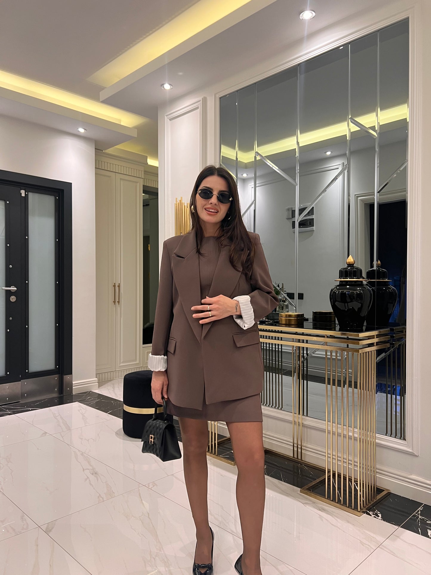 Kahve Ceket Elbise Takım