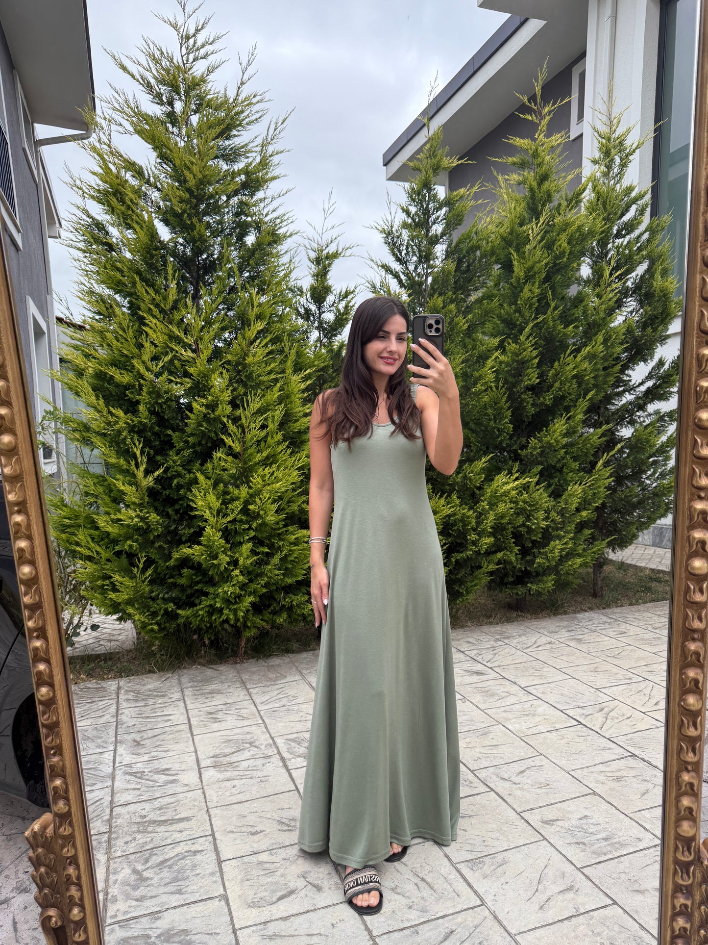 Mint Yeşili Askılı Modal Maxi Elbise