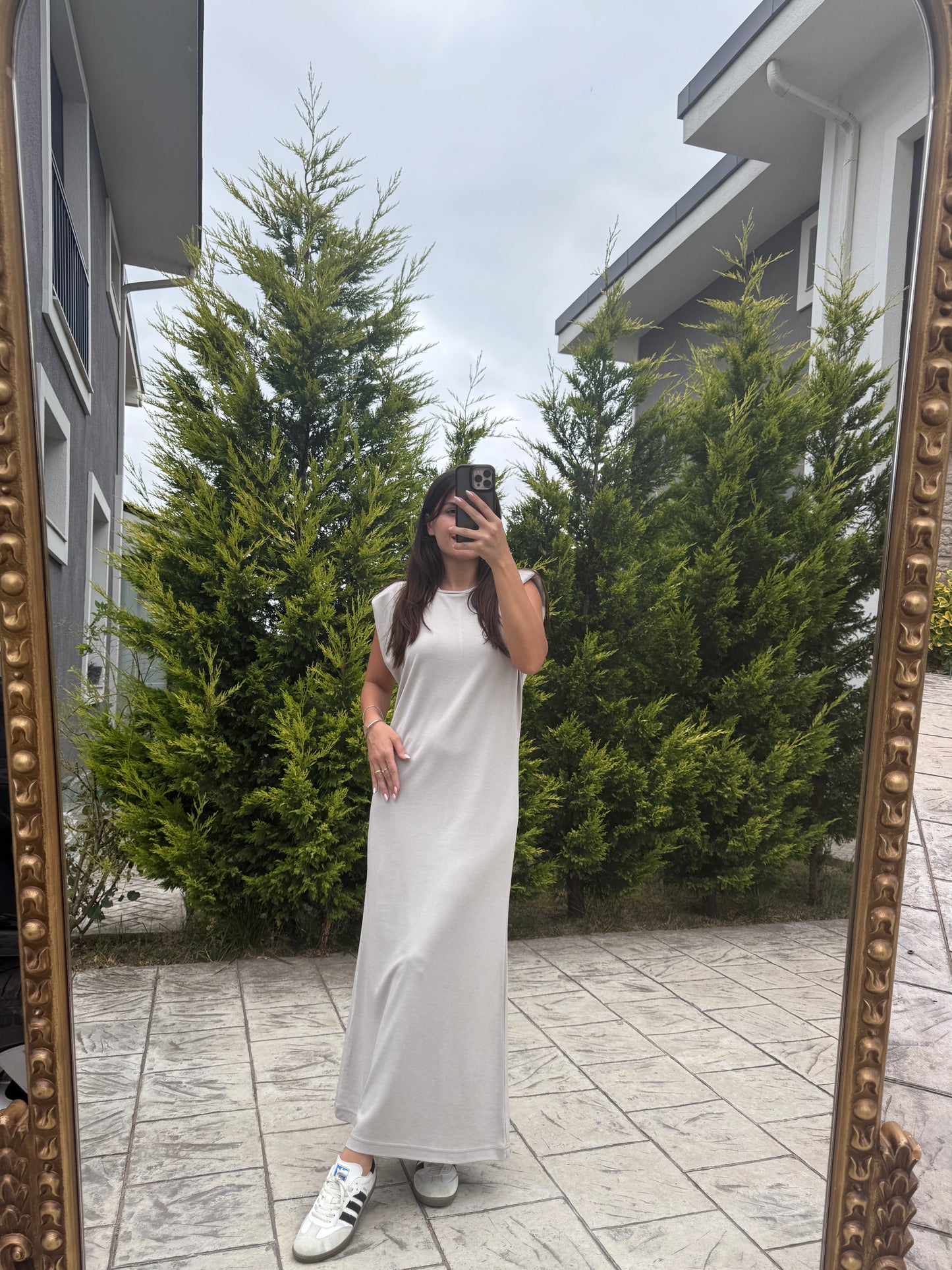 Taş Vatkalı Modal Midi Elbise