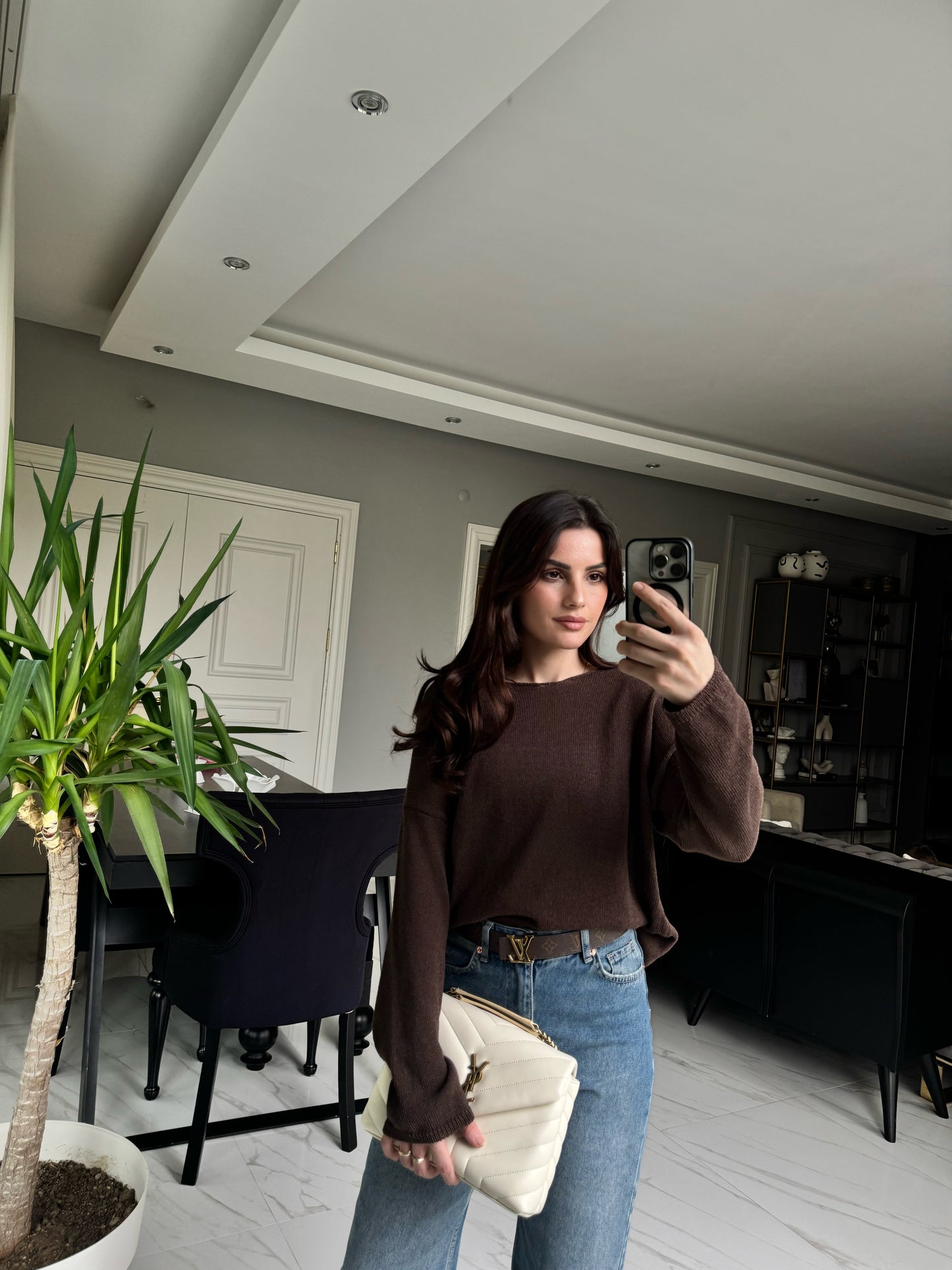 Kahve İnce Örgü Yazlık Triko