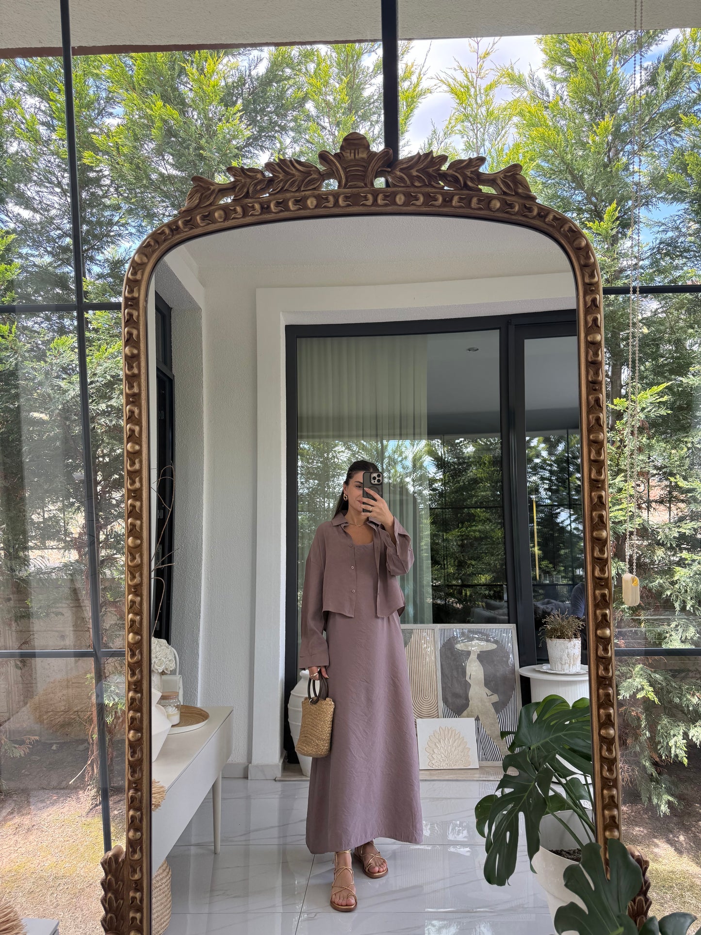 Vizon Askılı Elbise ve Gömlek Takım