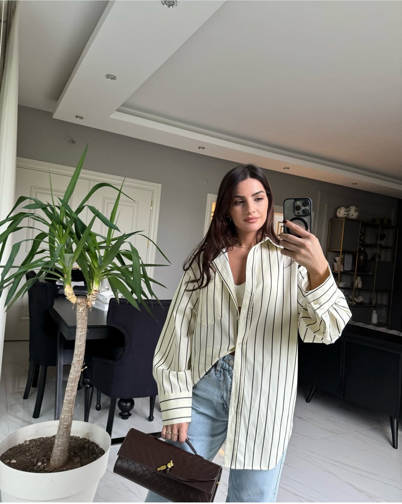 Premium Sarı Çizgili Poplin Gömlek