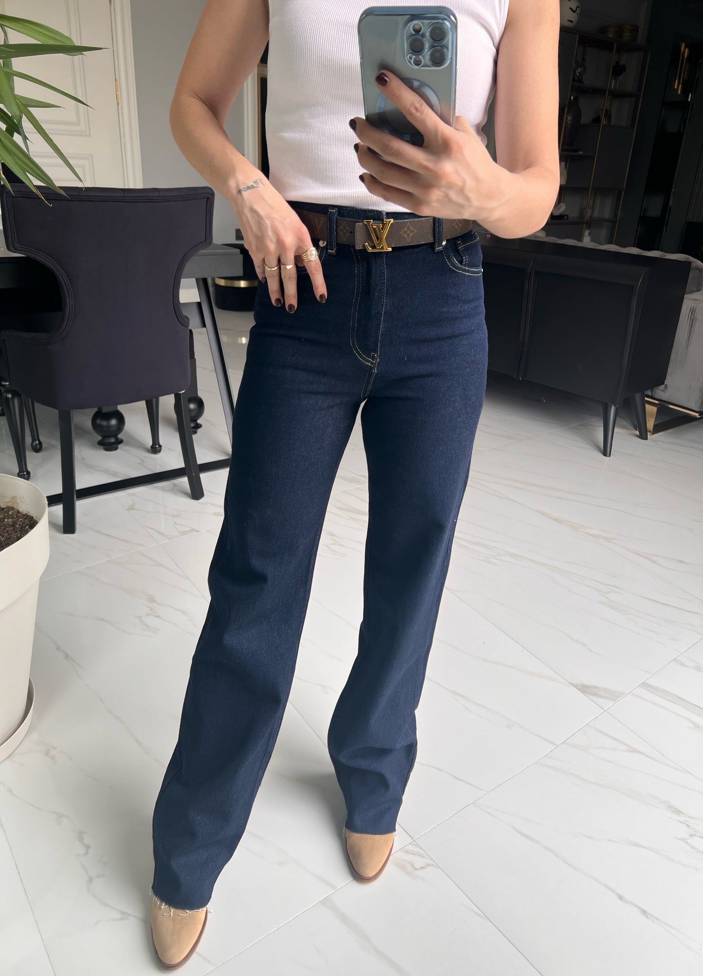 Koyu Lacivert Straight Jean