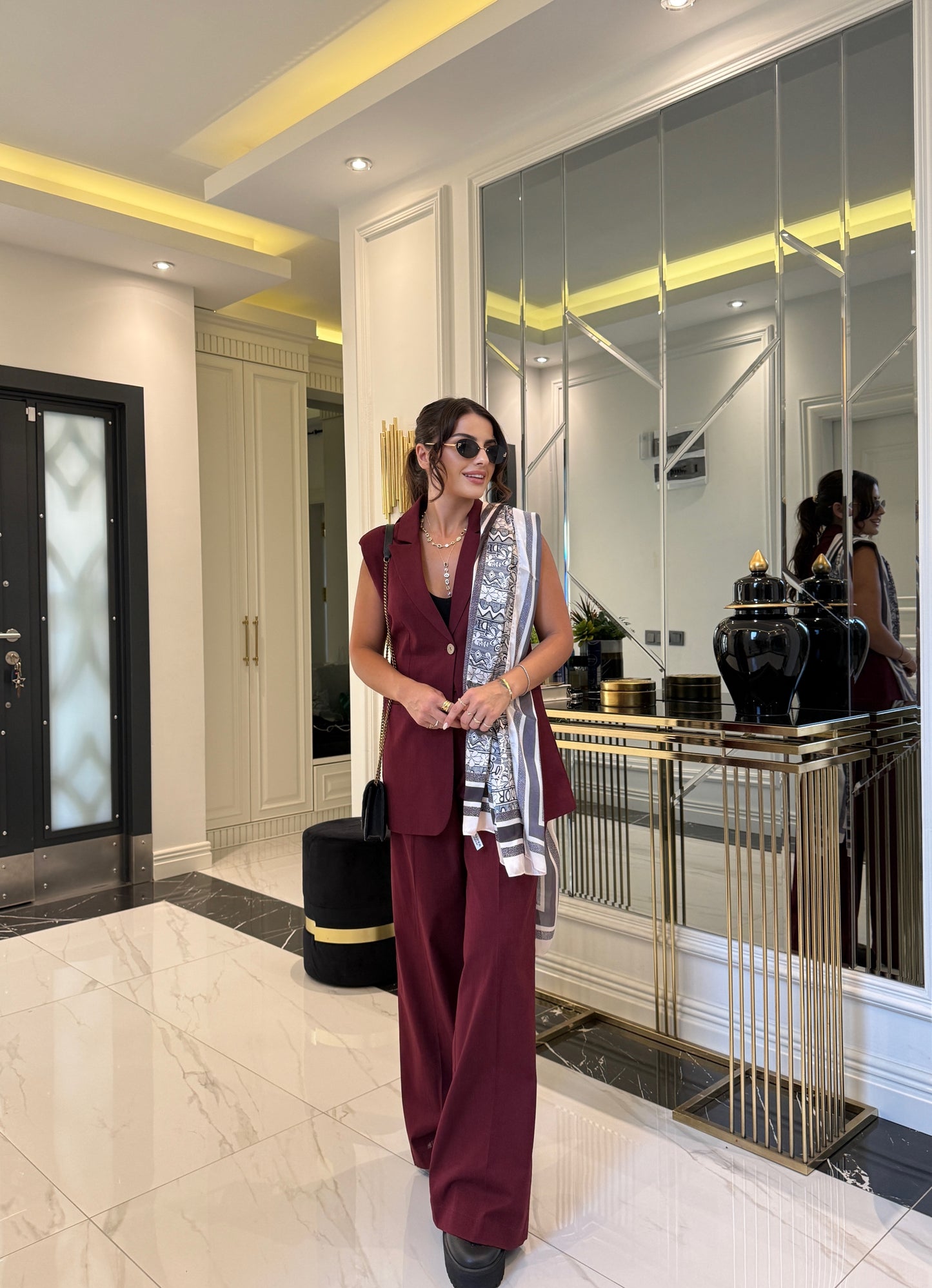 Bordo % 100 Keten Tek Düğmeli Takım
